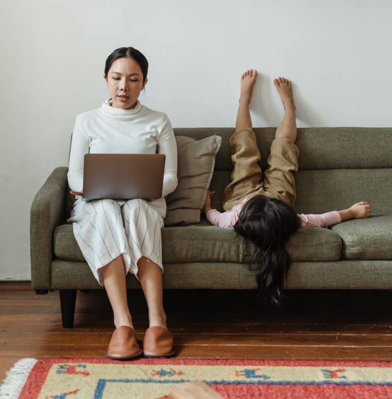 Woman and child on couch